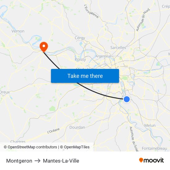Montgeron to Mantes-La-Ville map