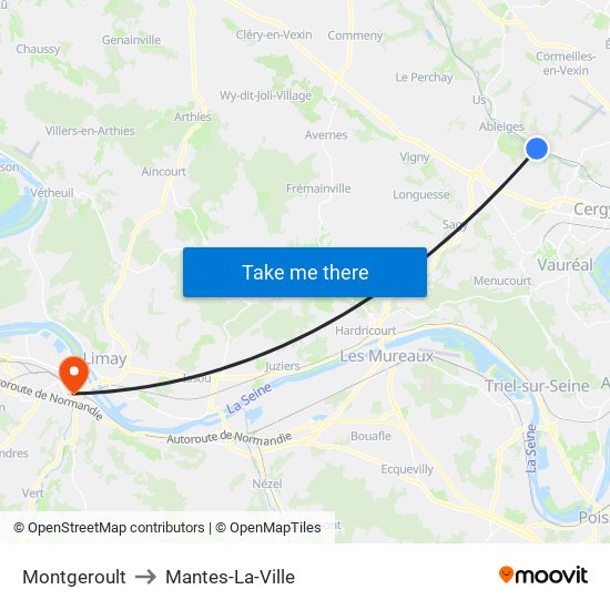 Montgeroult to Mantes-La-Ville map
