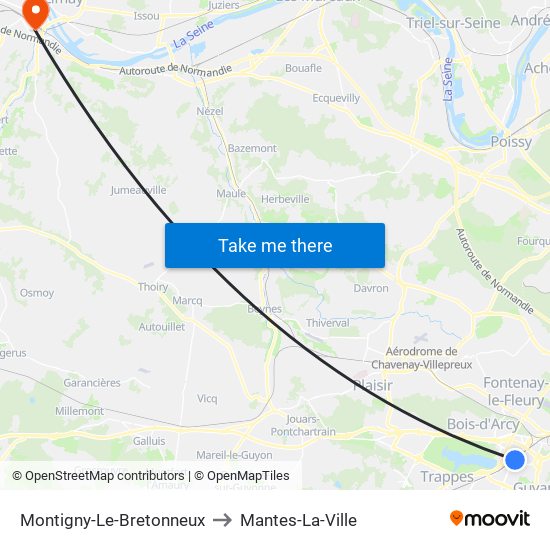 Montigny-Le-Bretonneux to Mantes-La-Ville map