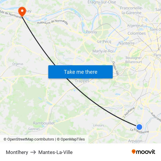Montlhery to Mantes-La-Ville map