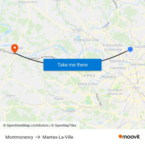 Montmorency to Mantes-La-Ville map