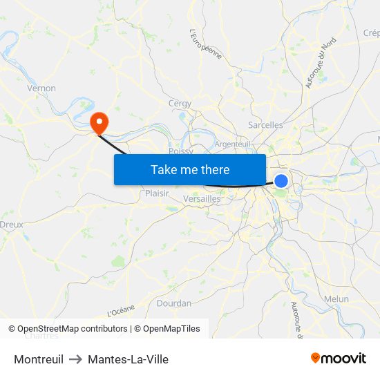Montreuil to Mantes-La-Ville map