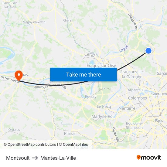 Montsoult to Mantes-La-Ville map