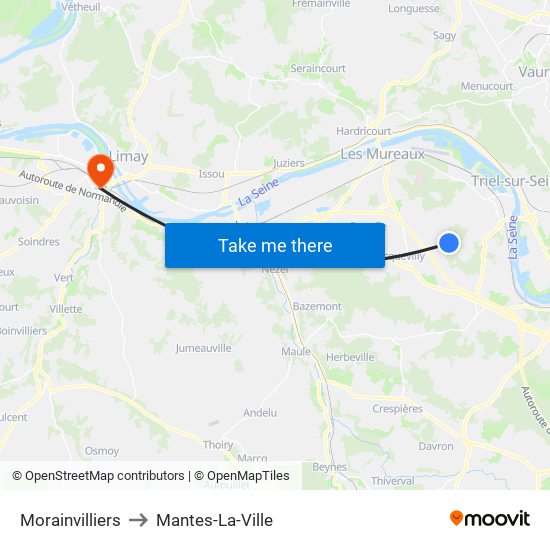 Morainvilliers to Mantes-La-Ville map