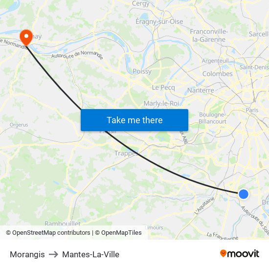 Morangis to Mantes-La-Ville map