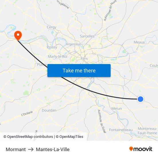 Mormant to Mantes-La-Ville map