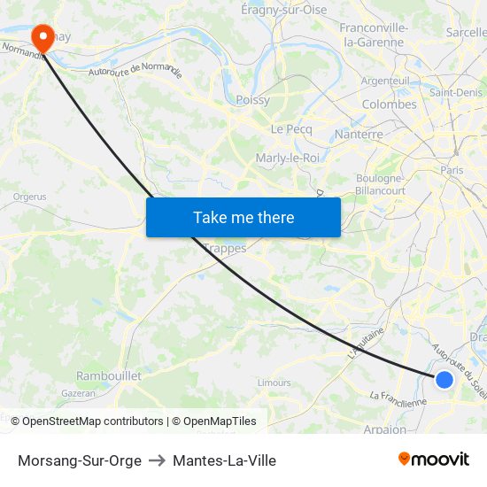 Morsang-Sur-Orge to Mantes-La-Ville map