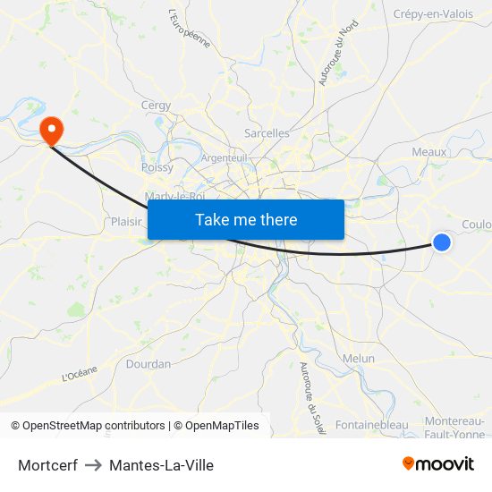 Mortcerf to Mantes-La-Ville map