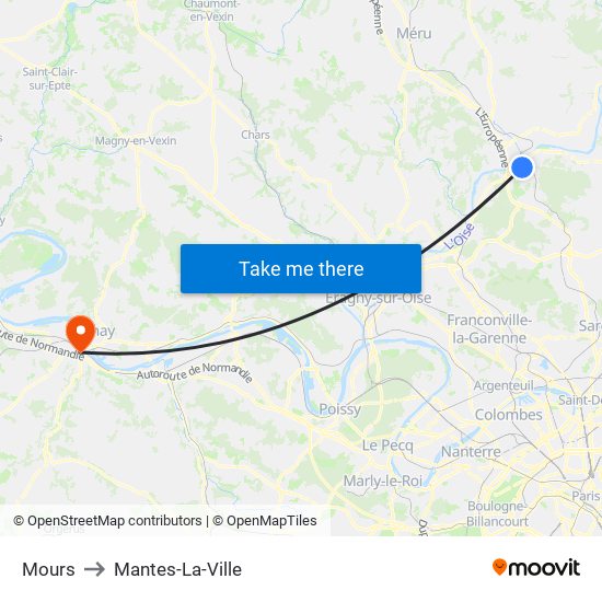 Mours to Mantes-La-Ville map