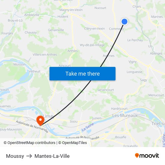 Moussy to Mantes-La-Ville map