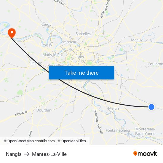 Nangis to Mantes-La-Ville map