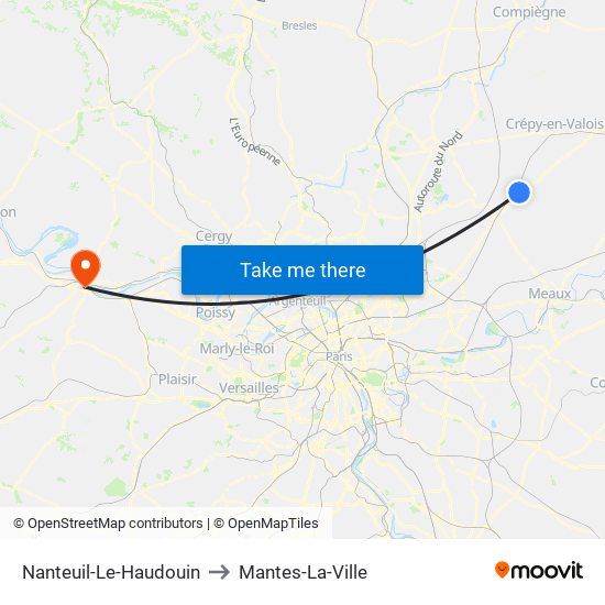 Nanteuil-Le-Haudouin to Mantes-La-Ville map