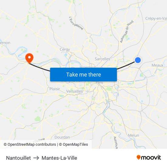 Nantouillet to Mantes-La-Ville map