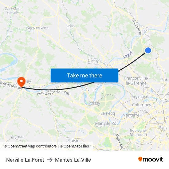 Nerville-La-Foret to Mantes-La-Ville map