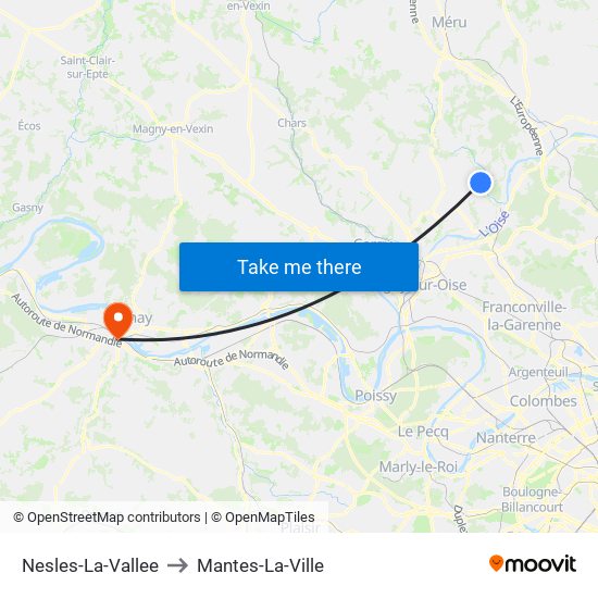 Nesles-La-Vallee to Mantes-La-Ville map