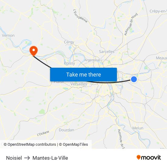 Noisiel to Mantes-La-Ville map