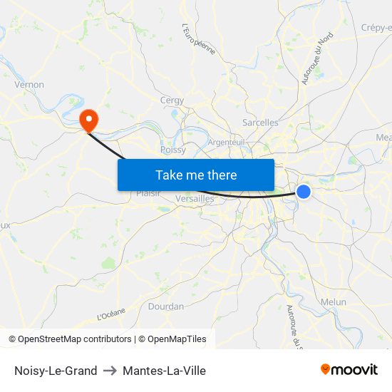 Noisy-Le-Grand to Mantes-La-Ville map
