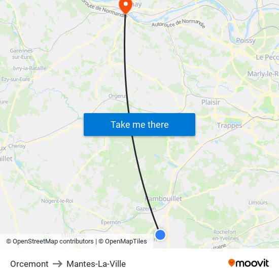 Orcemont to Mantes-La-Ville map