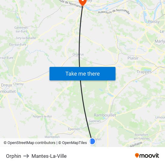 Orphin to Mantes-La-Ville map