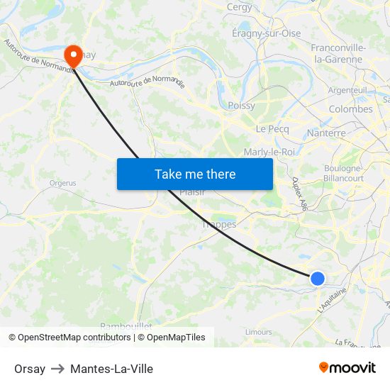 Orsay to Mantes-La-Ville map