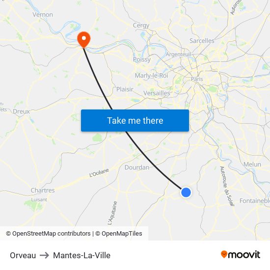 Orveau to Mantes-La-Ville map