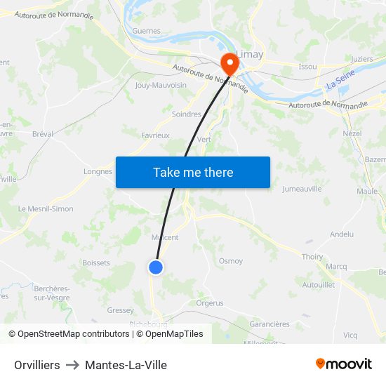 Orvilliers to Mantes-La-Ville map