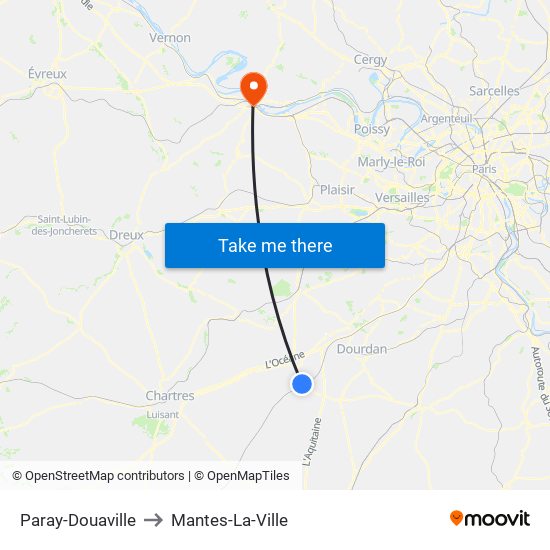 Paray-Douaville to Mantes-La-Ville map