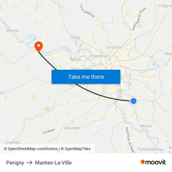 Perigny to Mantes-La-Ville map