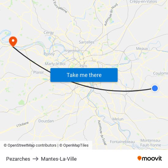 Pezarches to Mantes-La-Ville map