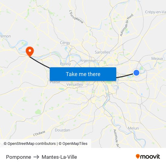 Pomponne to Mantes-La-Ville map