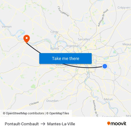 Pontault-Combault to Mantes-La-Ville map