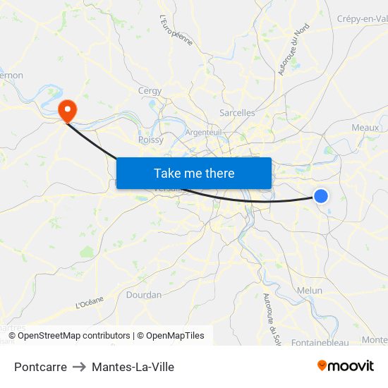 Pontcarre to Mantes-La-Ville map
