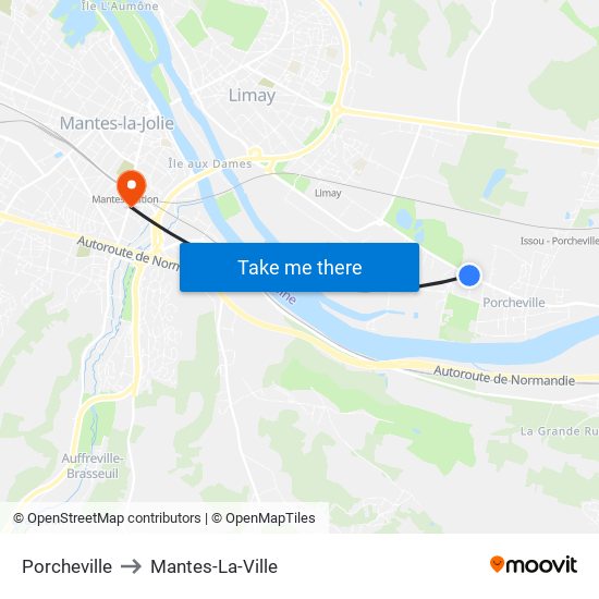 Porcheville to Mantes-La-Ville map