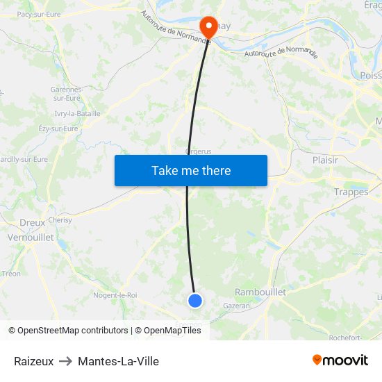 Raizeux to Mantes-La-Ville map