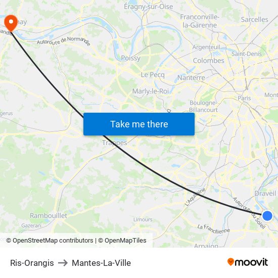 Ris-Orangis to Mantes-La-Ville map