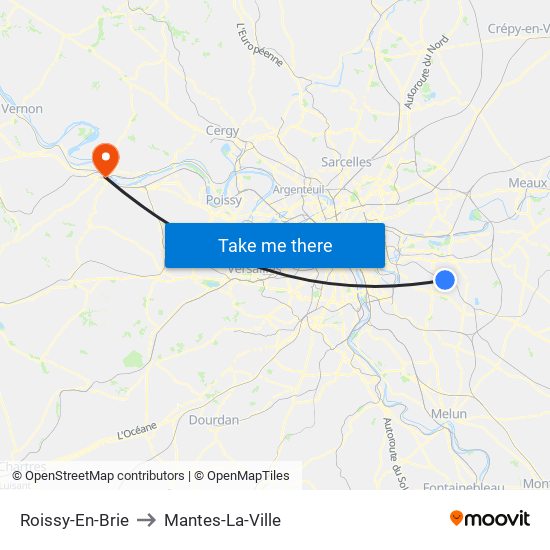 Roissy-En-Brie to Mantes-La-Ville map