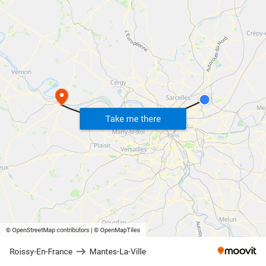 Roissy-En-France to Mantes-La-Ville map