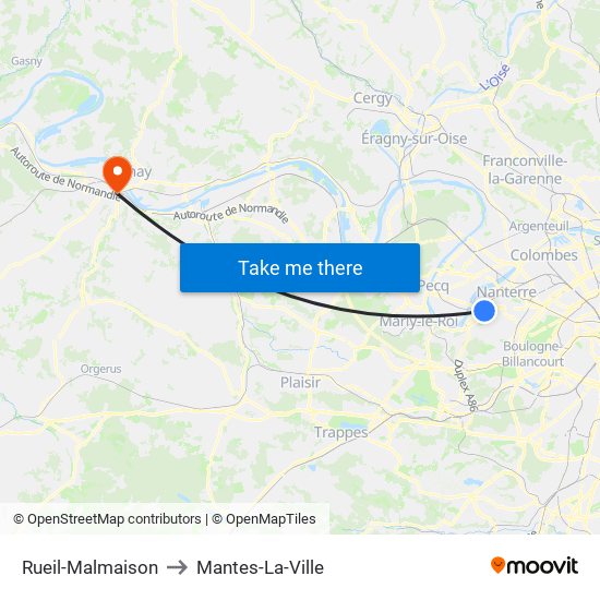 Rueil-Malmaison to Mantes-La-Ville map