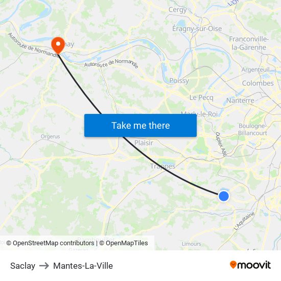 Saclay to Mantes-La-Ville map