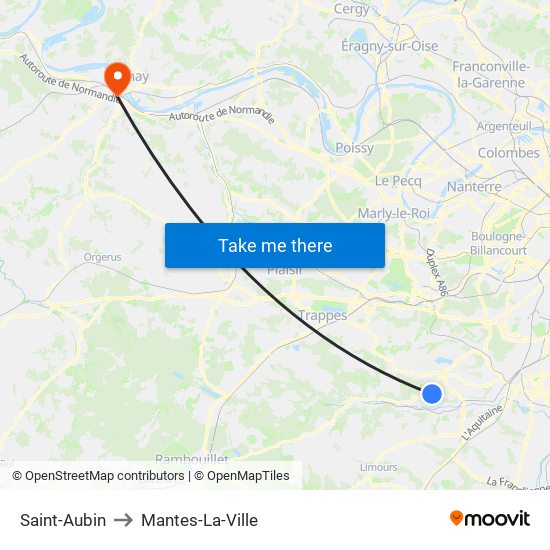 Saint-Aubin to Mantes-La-Ville map