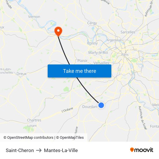 Saint-Cheron to Mantes-La-Ville map