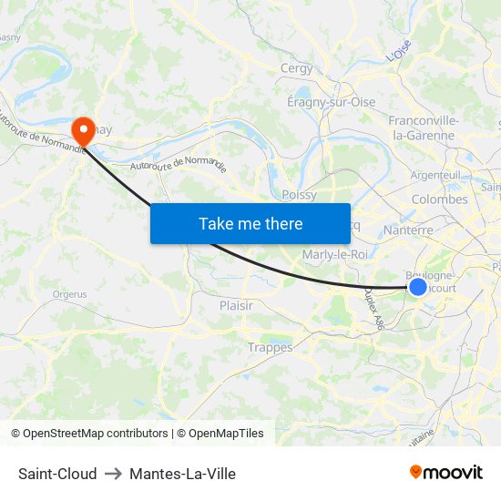 Saint-Cloud to Mantes-La-Ville map