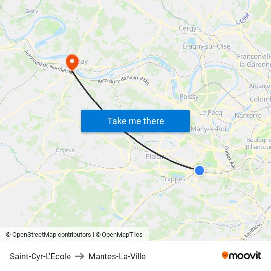 Saint-Cyr-L'Ecole to Mantes-La-Ville map