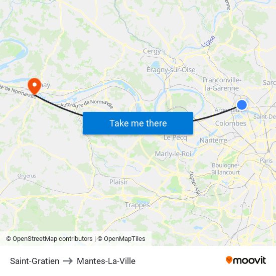 Saint-Gratien to Mantes-La-Ville map