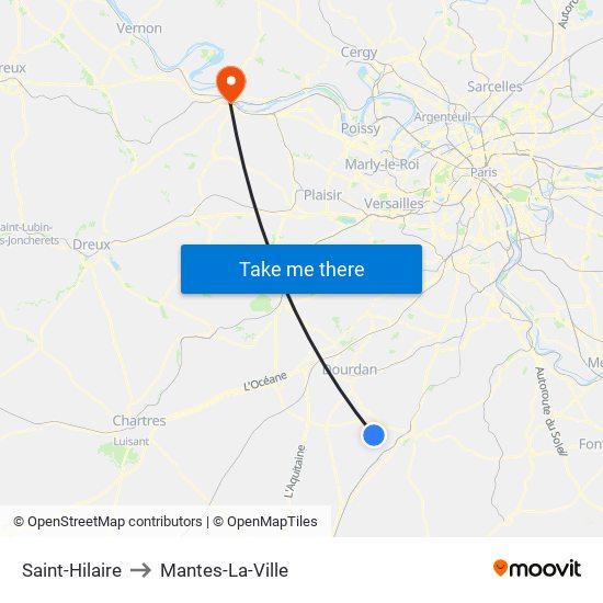 Saint-Hilaire to Mantes-La-Ville map