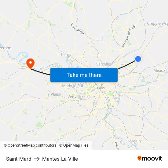 Saint-Mard to Mantes-La-Ville map