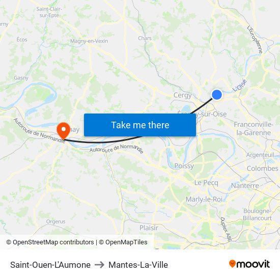 Saint-Ouen-L'Aumone to Mantes-La-Ville map