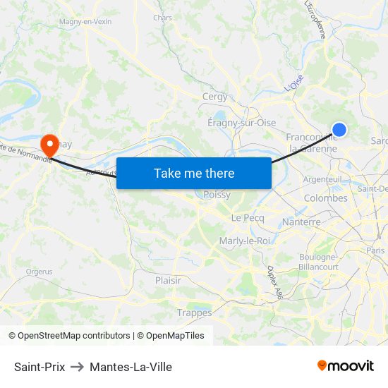 Saint-Prix to Mantes-La-Ville map