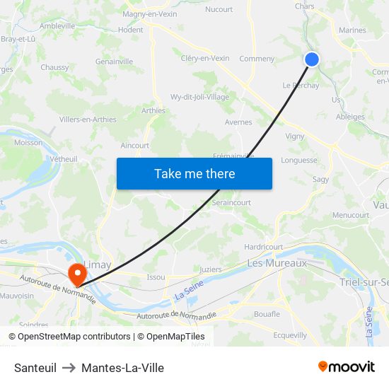 Santeuil to Mantes-La-Ville map