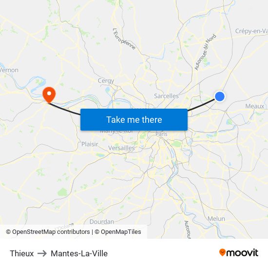 Thieux to Mantes-La-Ville map